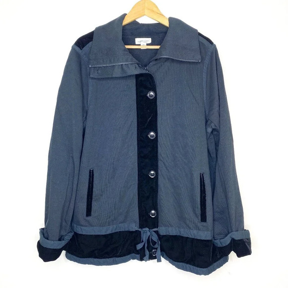 Coldwater Creek 2X Gray Black Velvet Trim Zip Button Jacket Coat Plus Size Fall - Picture 1 of 10